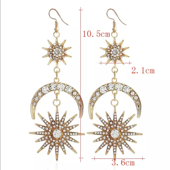 Moon Star Dangle Drop Rhinestone Crystal Earrings - Picture 6 of 6